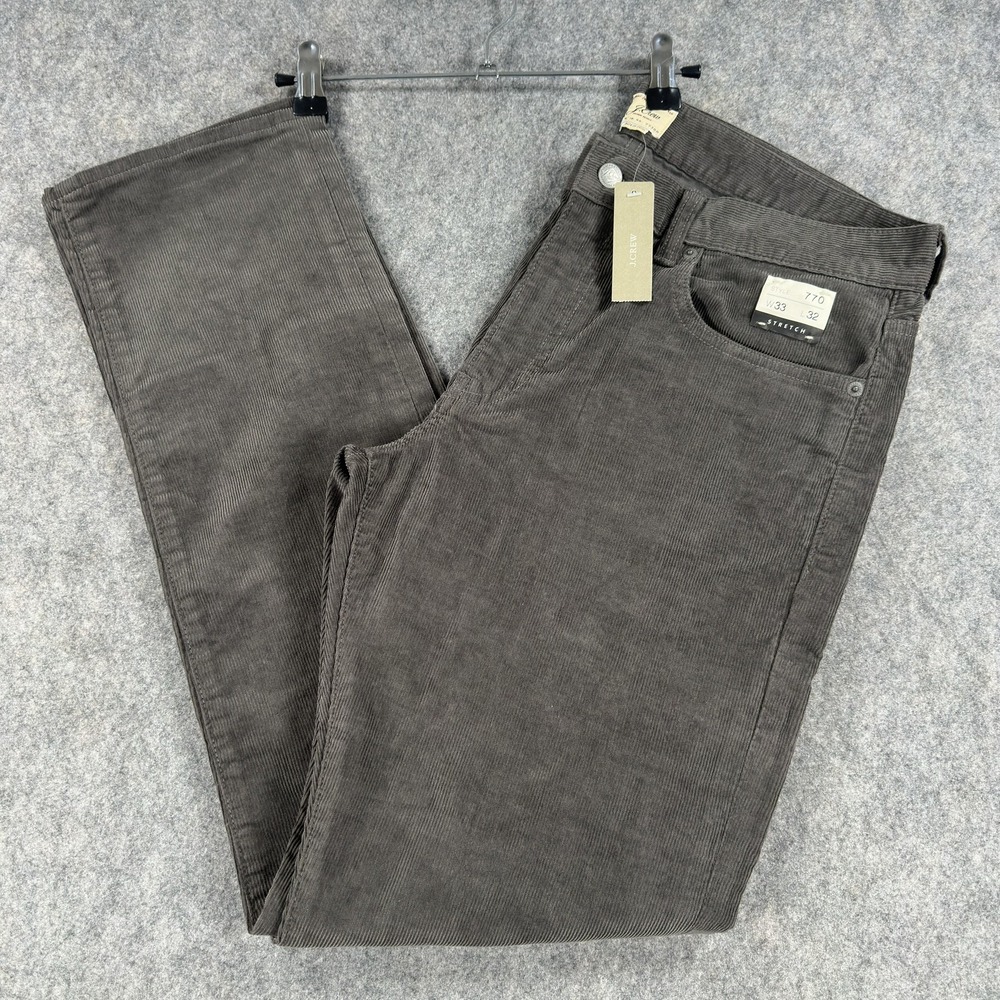 J.Crew Pants Mens 33x32 Gray 770 Stretch Corduroy Slim Straight 5 Pocket Casual - Picture 1 of 16
